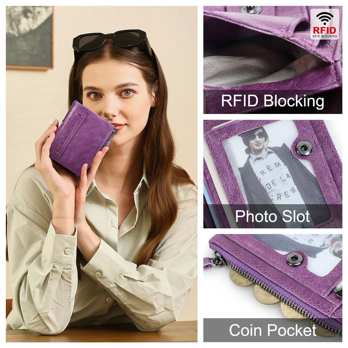 Genuine Leather Short Wallet Card Holder Money Clip Unisex