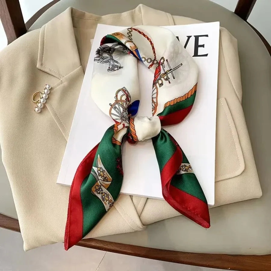 Polka Dot Printed Silk Scarf Women Elegant Versatile Headwear Bag Accessories Square