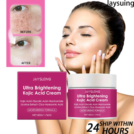 Jaysuing Kojic Acid Brightening Cream 50g Moisturizing Face Cream with Hyaluronic Acid Strengthen Skin Barrier Daily Moisturizer