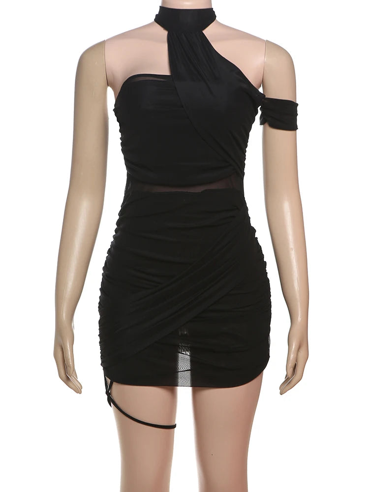 XTOCEAN See Through Sexy Dress Women Y2K Cross Bandage Backless Halter Sleeveless Summer Trend Midnight Clubwear Mini Bodycon