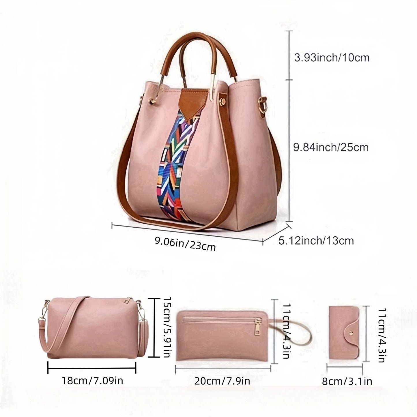 PU Leather 4 Piece Women's Handbag Set Tote Crossbody Clutch