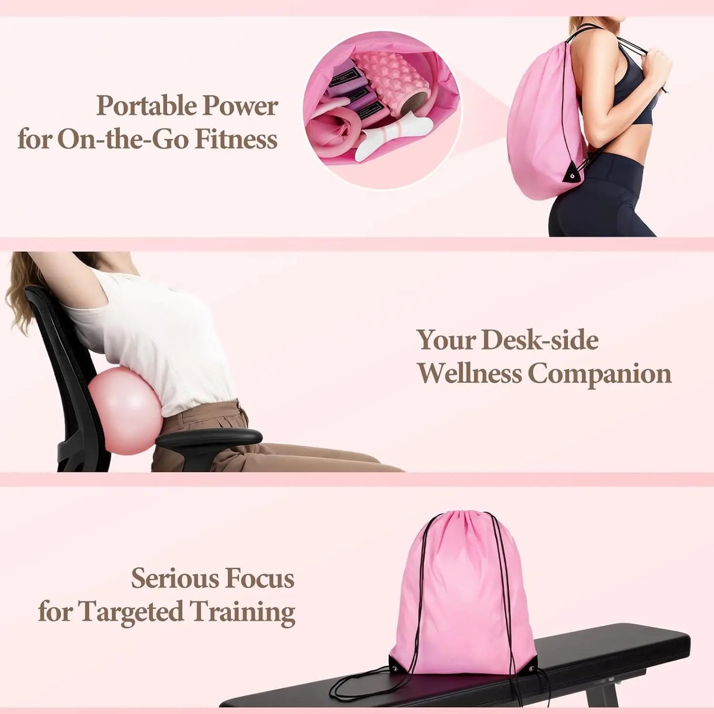 Pink Pilates Ring Kit with 14.5 inch Magic Circle & Foam Roller, Ergonomic Home Workout Equipment Set
