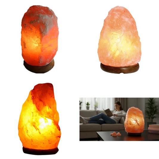 Natural Himalayan Salt Lamp with On/Off Cord and Wooden Base Hand-Carved Pink Rock Salt Lamp for Home, Office and Relaxation Sp