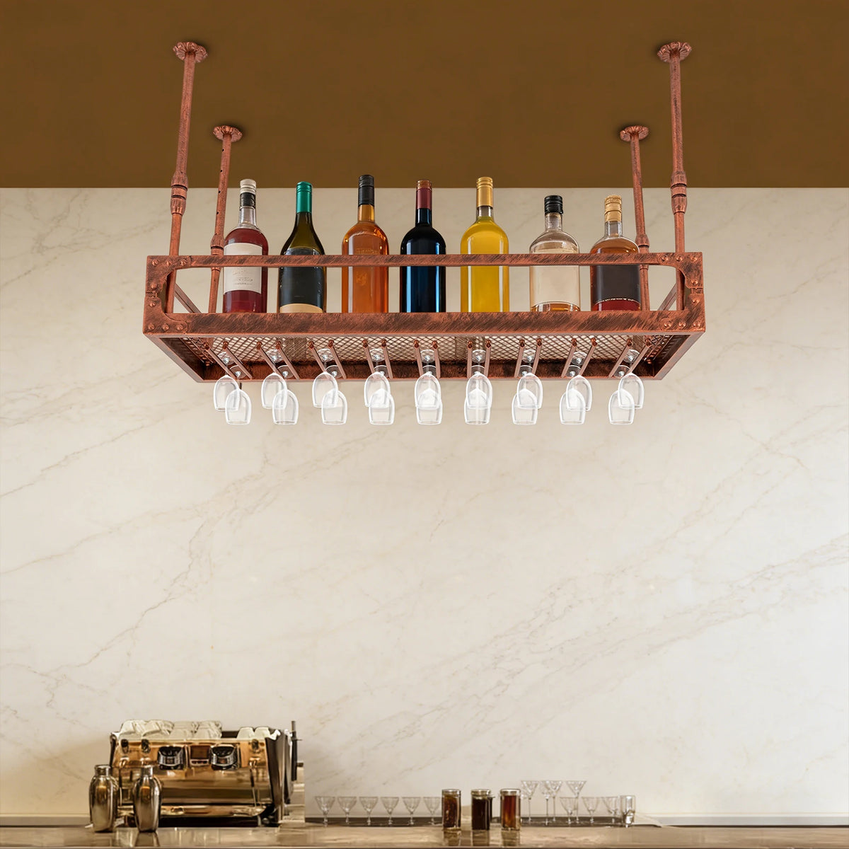 100cm Wine Rack Bar Floating Shelf Wall-Mounted Wine Rack Ceiling Mount Liftable for Hold Wine Bottles Shot Glasses Plants Recipes Home Decor Kitchen Accessories Foldable Dish Towels Photo Frames