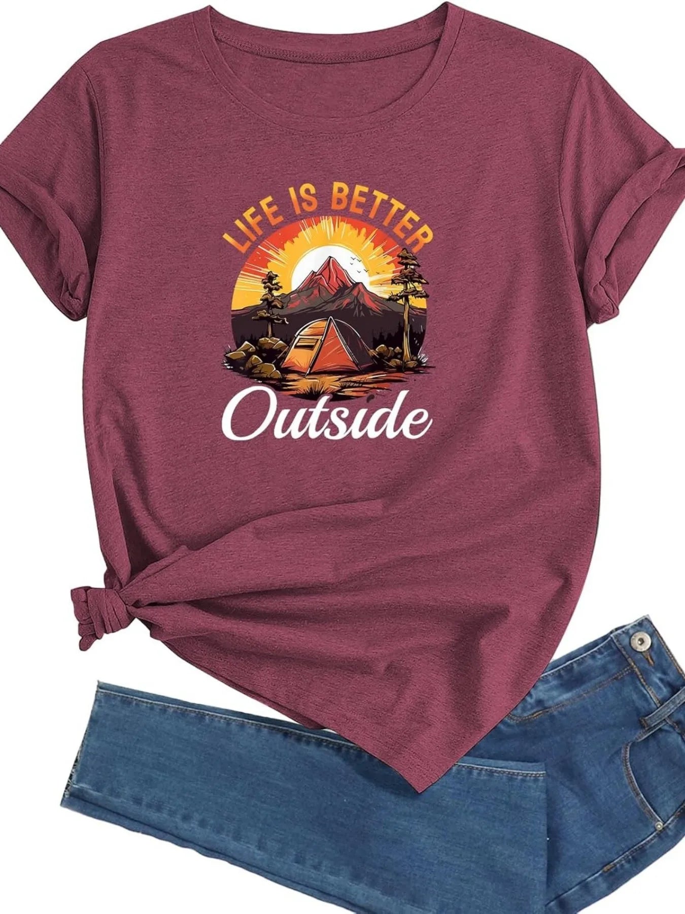 Womens Short Sleeve T Shirt Life Is Better Outside Breathable Cotton Blend