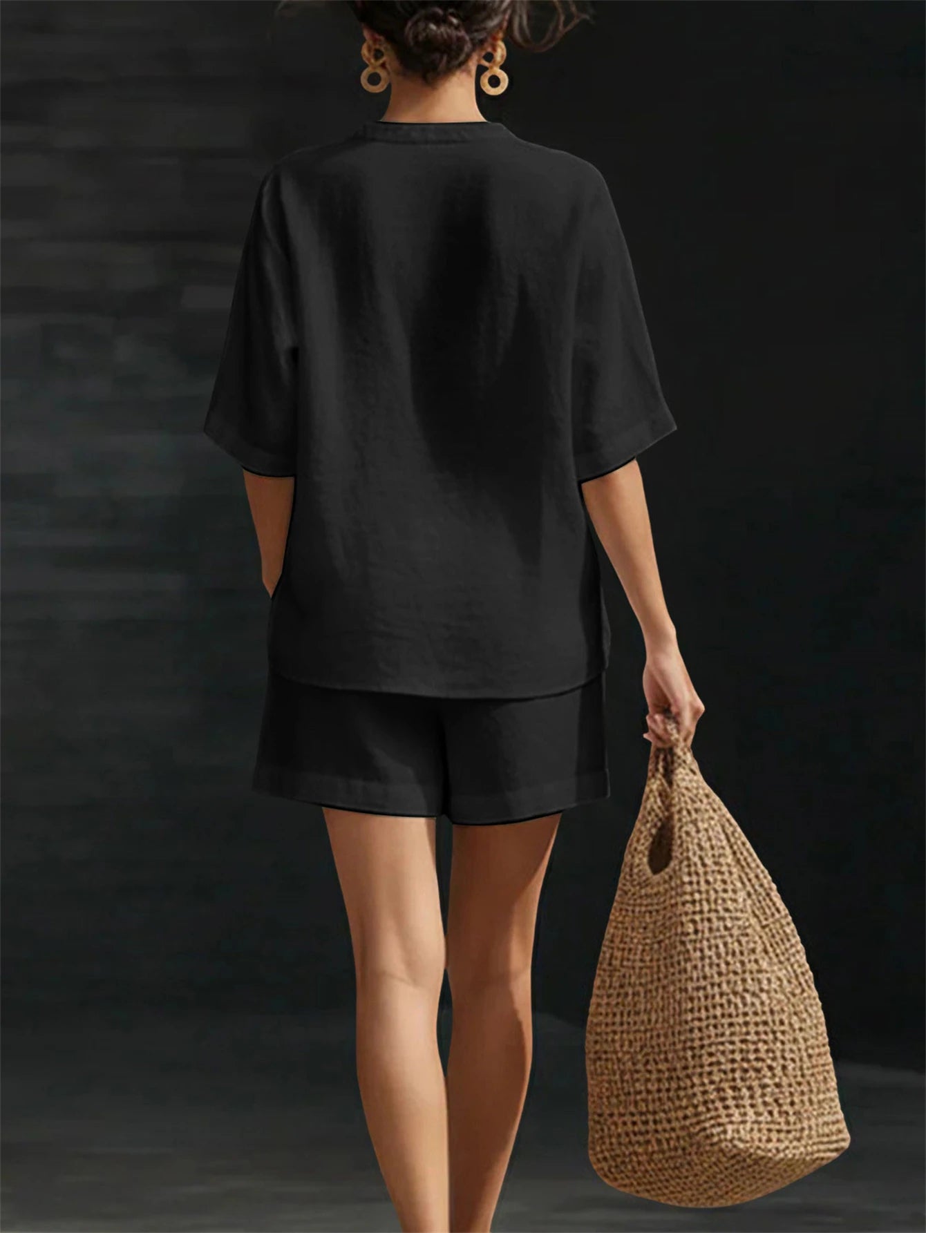 Women Casual Two Piece Short Set V Neck Summer Outfit