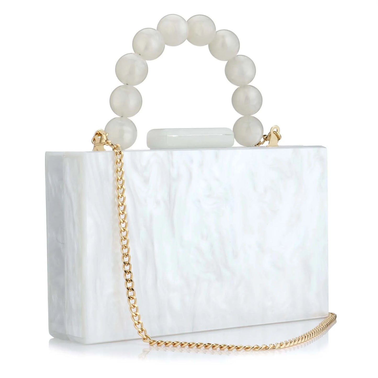 Marble Acrylic Beading Box Clutch Luxury Evening Bag With Chain Strap