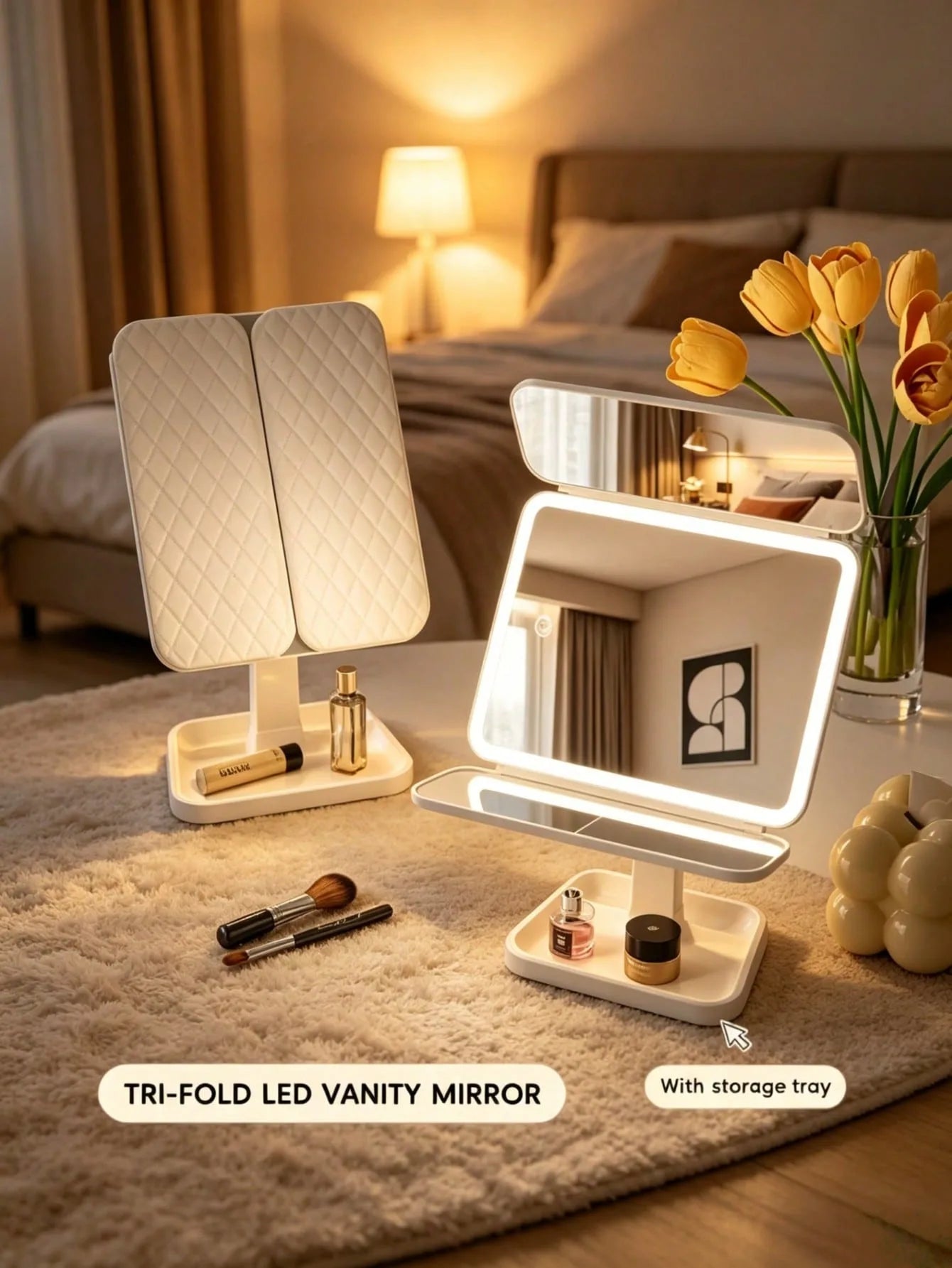 Trifold Makeup Mirror LED Lights Dorm Dressing Mirror Beauty Light Up Your Fill Light With Smart Complementary Makeup Mirror Tri