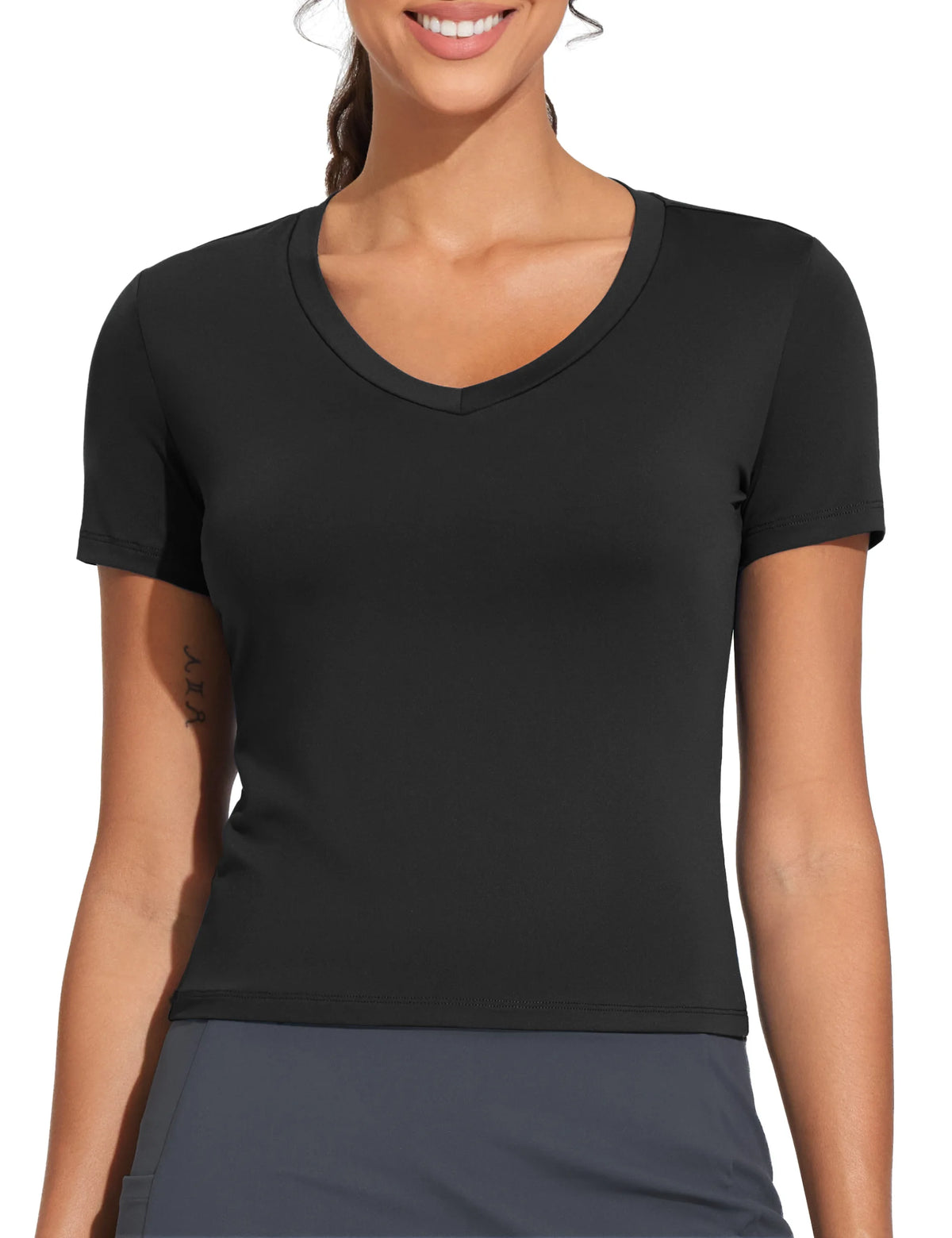 THE GYM PEOPLE Women's V-Neck Crop Workout T-Shirt For Yoga