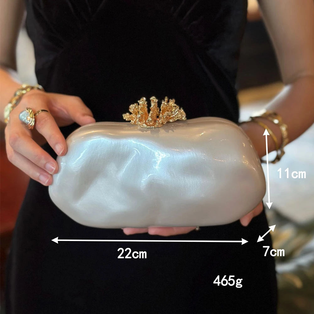 Acrylic Alloy Flower Shell Shoulder Bag For Women Evening Clutch