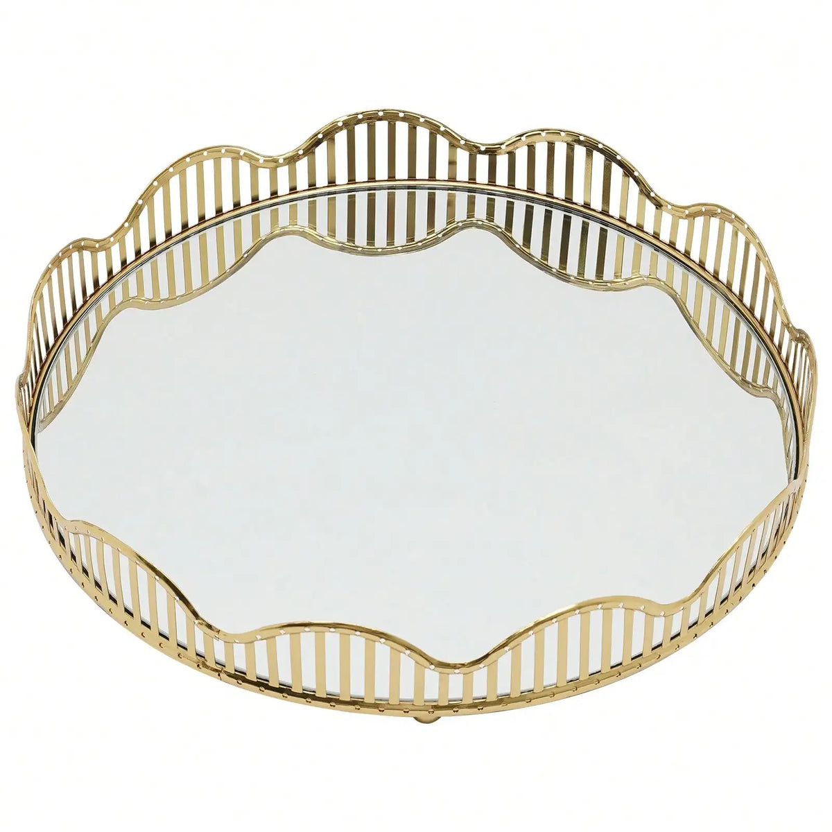 Round Glass Decorative Storage Tray, Multi-Purpose Vanity Organizer Tray for Bathroom Countertop, Jewelry Perfume Cosmetics Display Holder for Bedroom Living Room