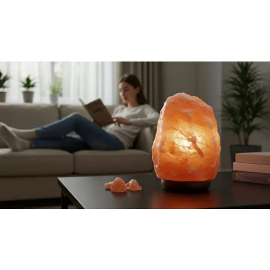 Natural Himalayan Salt Lamp with On/Off Cord and Wooden Base Hand-Carved Pink Rock Salt Lamp for Home, Office and Relaxation Sp