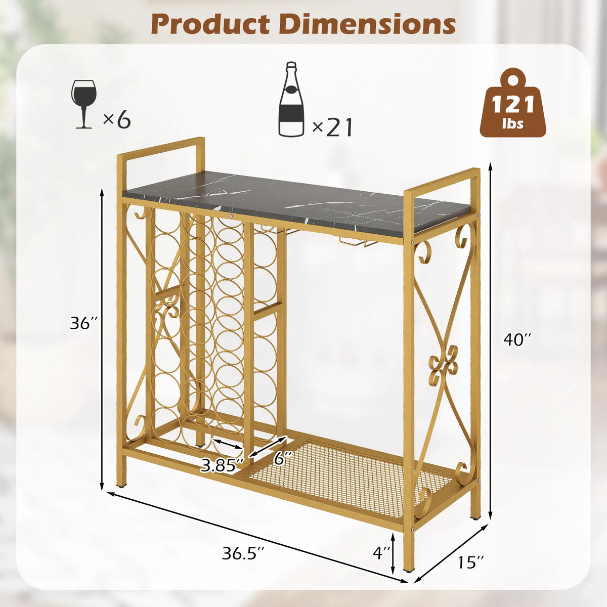 21 Bottle Wine Rack Freestanding Floor Wine Bottle Organizer with Storage Shelf