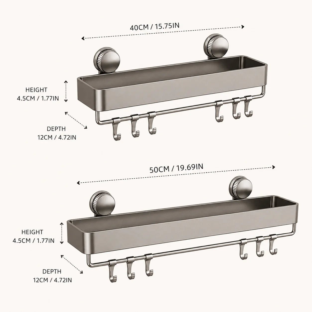 Heavy-Duty Suction Cup Shower Shelf – Wall-Mounted Floating Shelf with Quick-Adhesive Mount; Space-Saving Organizer for Shampoo and Soap; Suitable for Bathtubs, Shower Stalls, and Rentals.