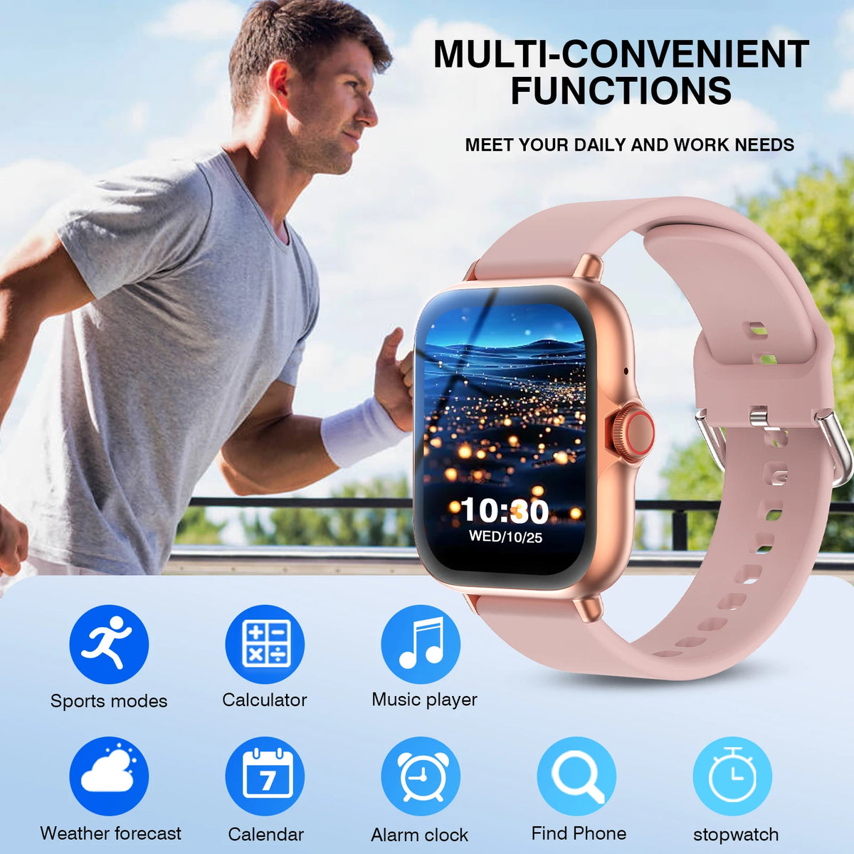 1.83" Full Screen Touch Screen Outdoor Sports Smart Watch for Men/Women,Wireless Calling/receiving, Multiple Sports Modes,Message Notifications,Suitable for Android & IPhone,  Ideal As A Gift