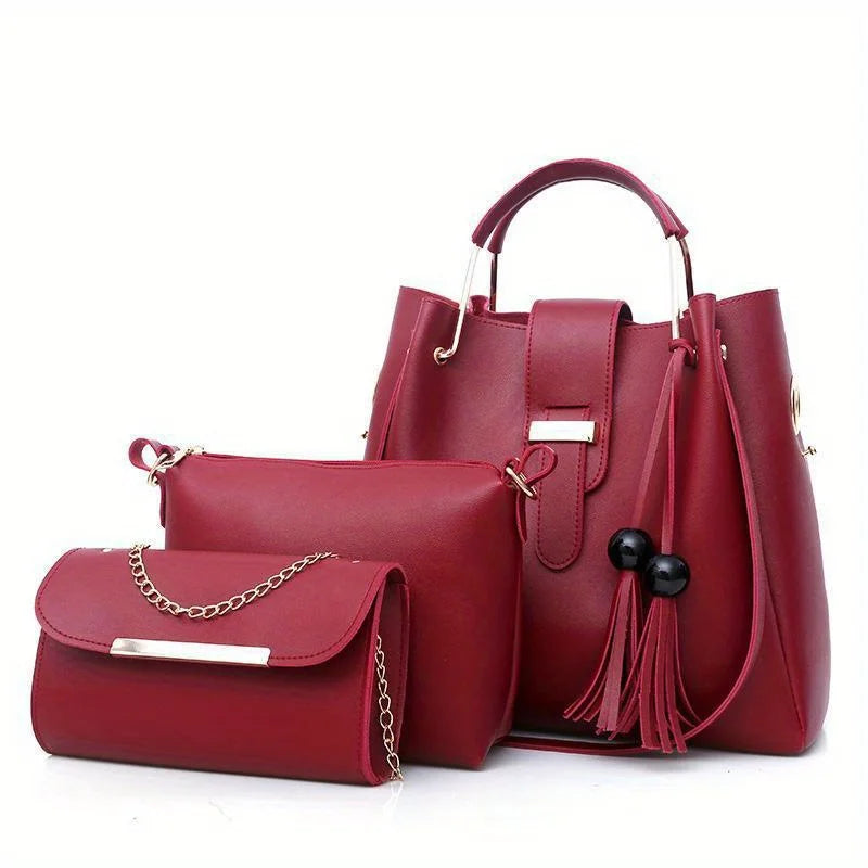 PU Leather Women Tote Bag Set Shoulder Crossbody Messenger Clutch