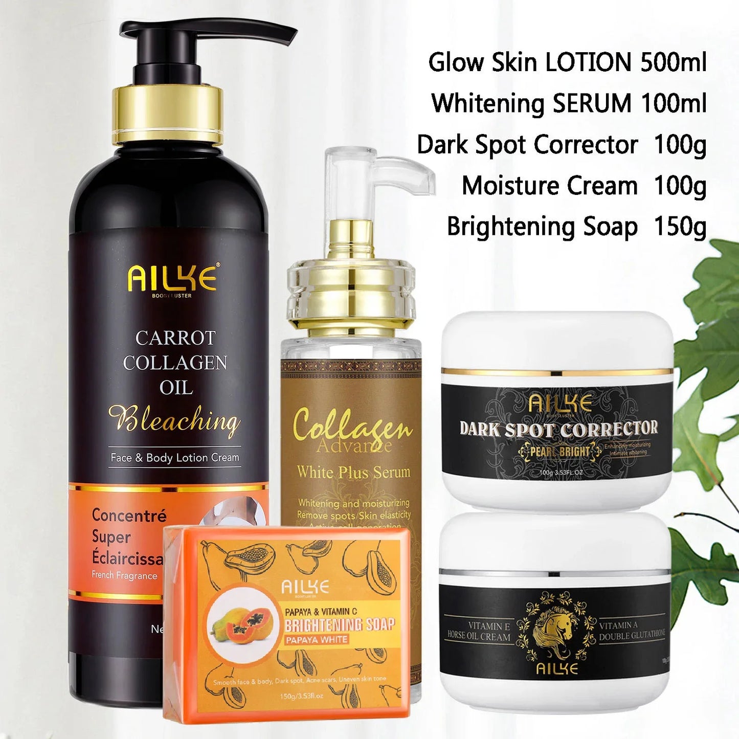 AILKE Collagen 5 in 1 Skin Care Kit, Restore Skin Elasticity, Smooth Skin, Brighten, Even Skin Tone, For Face And Body Use Set
