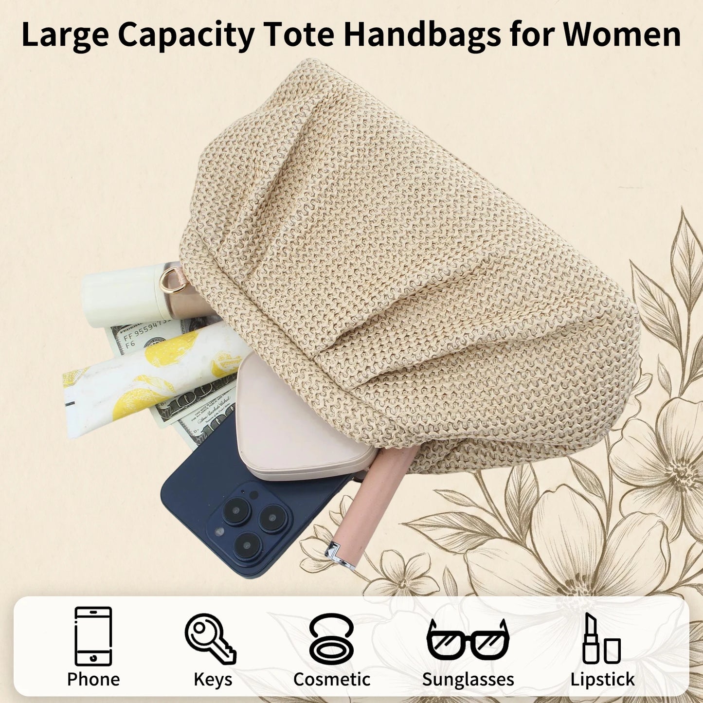 Women Straw Woven Bag With Chain Strap Clutch Purse