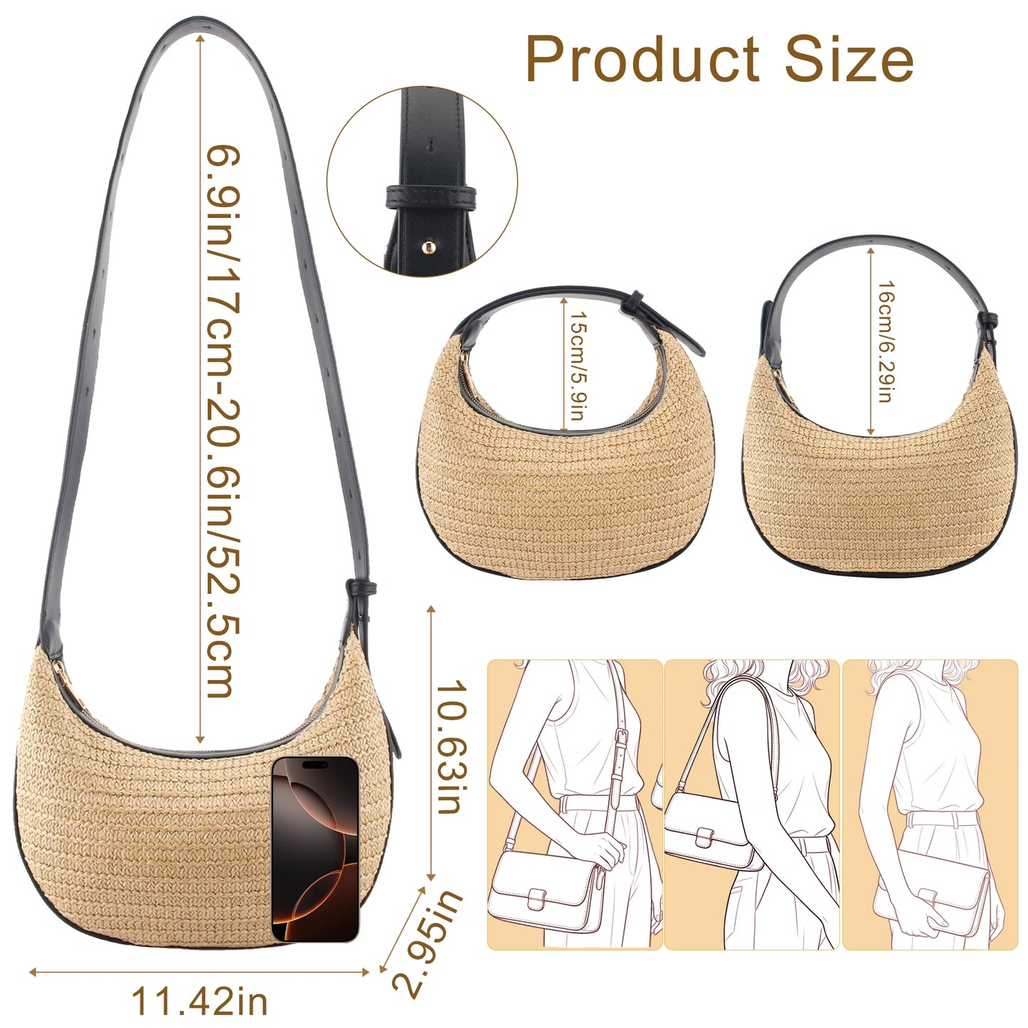Straw Woven Top-Handle Bag For Women Summer Beach Tote