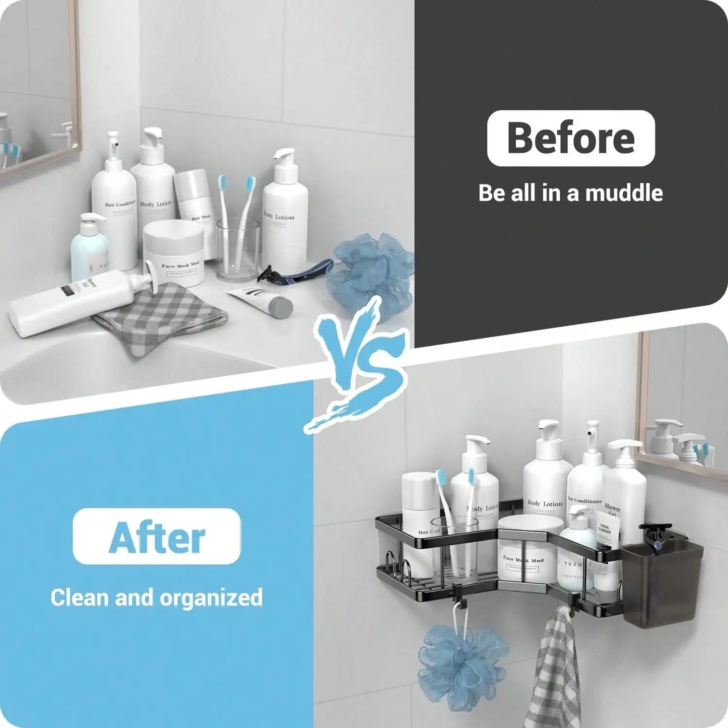 Corner Shower Caddy Adhesive, 2 Packs Shower Organizer With 2 PackSoap Holder And 12 Hooks, Rustproof Corner Shower Shelves, No Drilling Shower Shelf For Inside Shower Back To School