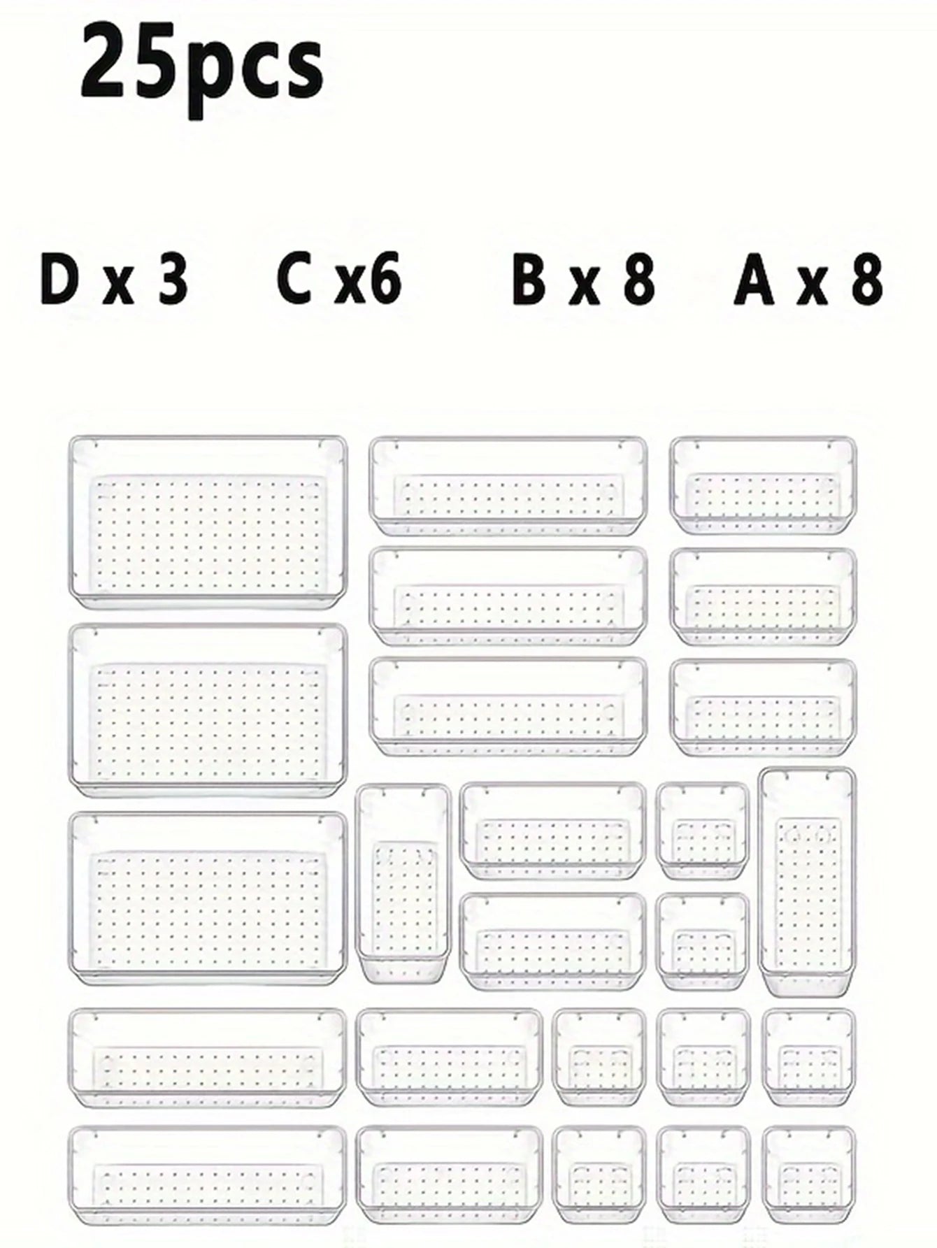 25pcs Drawer Storage Box Set, Multi-Functional Transparent Plastic Drawer Storage Set Drawer Divider Storage Box and Storage Box