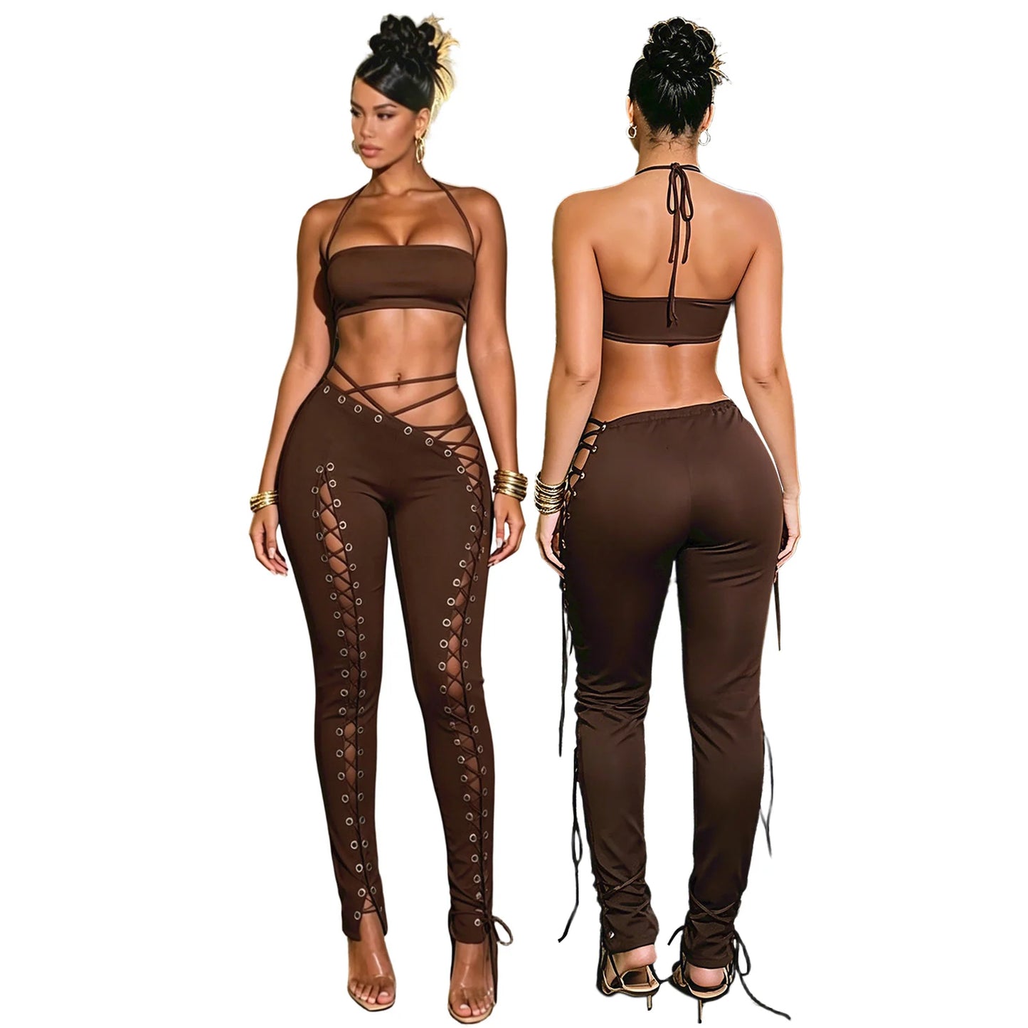 Women S Eyelet Pants Top Set Party Halter Short