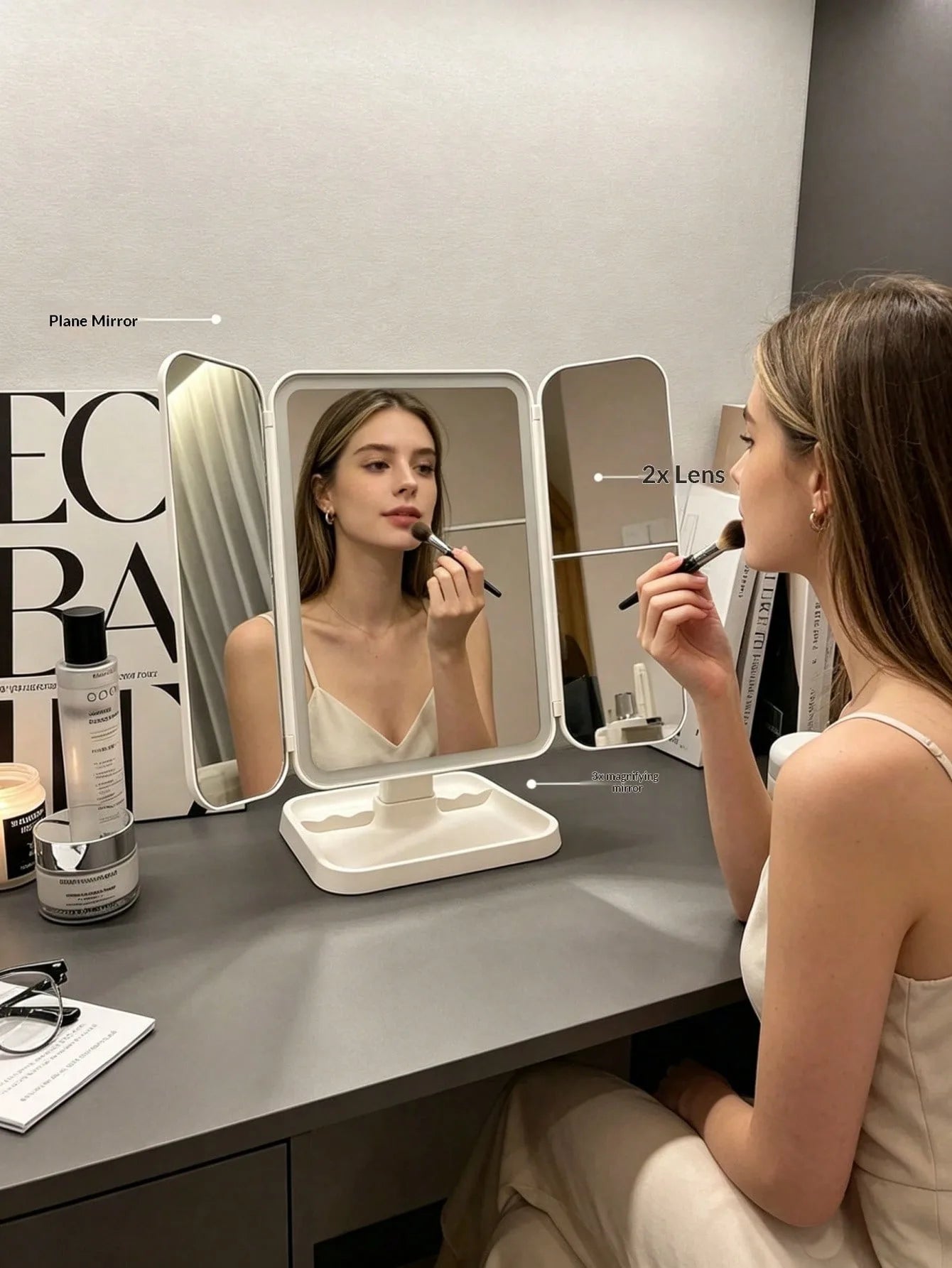 Trifold Makeup Mirror LED Lights Dorm Dressing Mirror Beauty Light Up Your Fill Light With Smart Complementary Makeup Mirror Tri