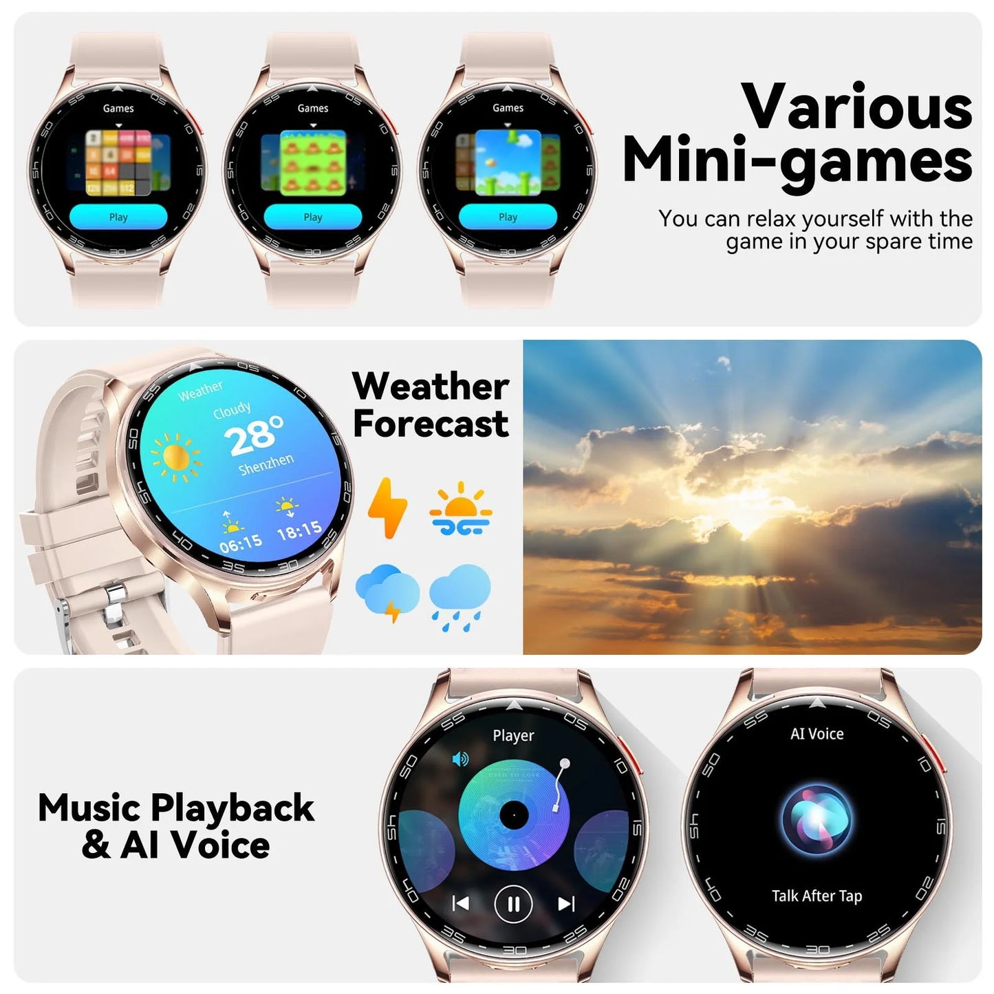 EIGIIS 2in1 Smart Watch With Hidden Earbuds IPS HD Screen