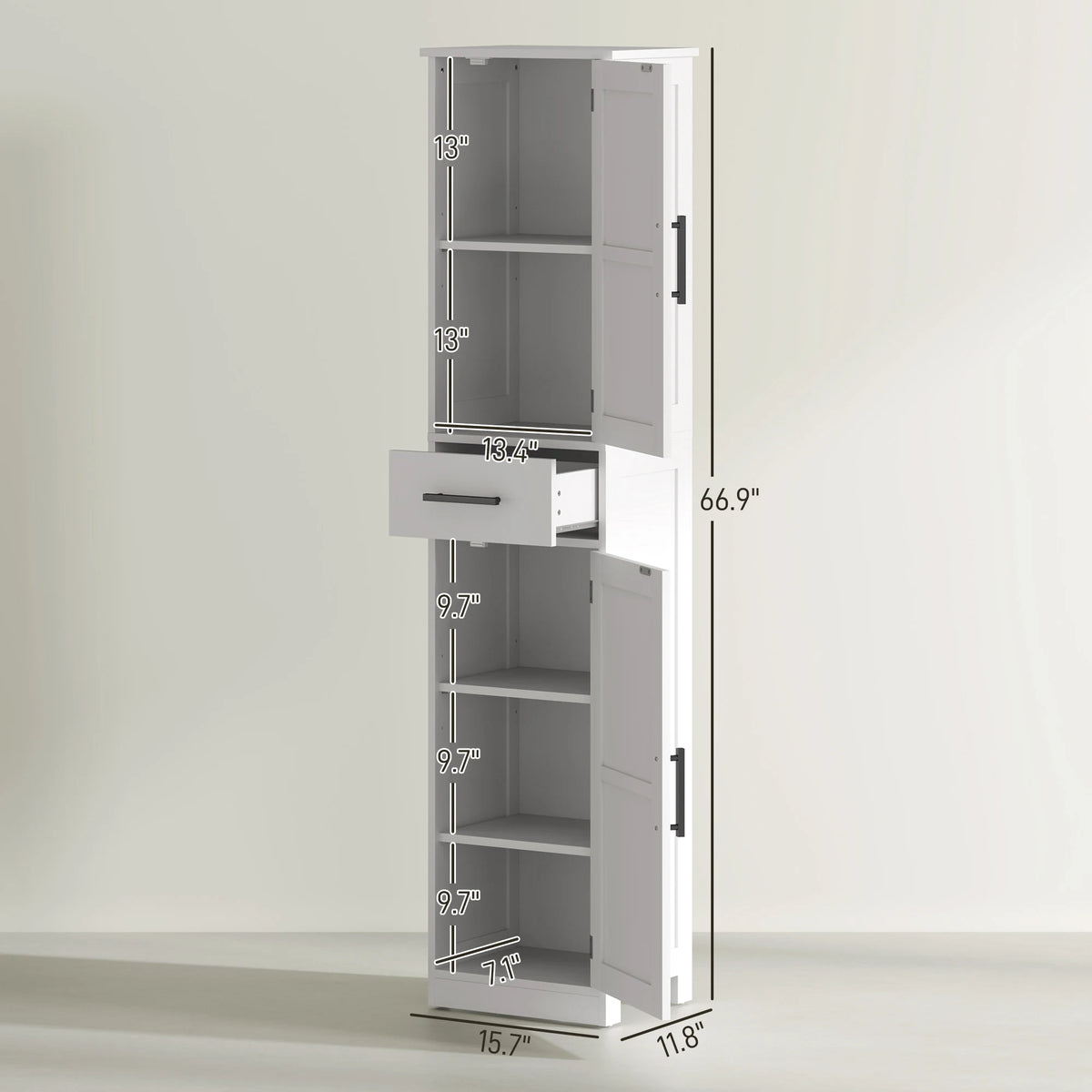 Homcom 67" Tall Bathroom Storage Cabinet with Drawer, Farmhouse Narrow Bathroom Cabinet with Barn Doors, White