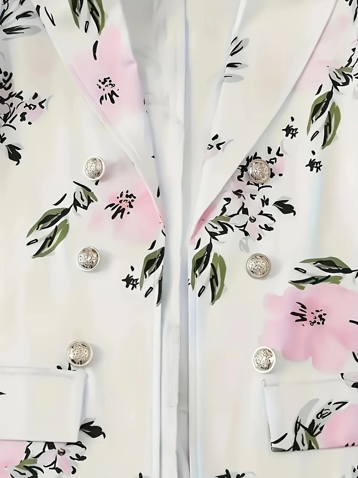 Women's Double Breasted Suit Jacket And Floral Mini Skirt Set