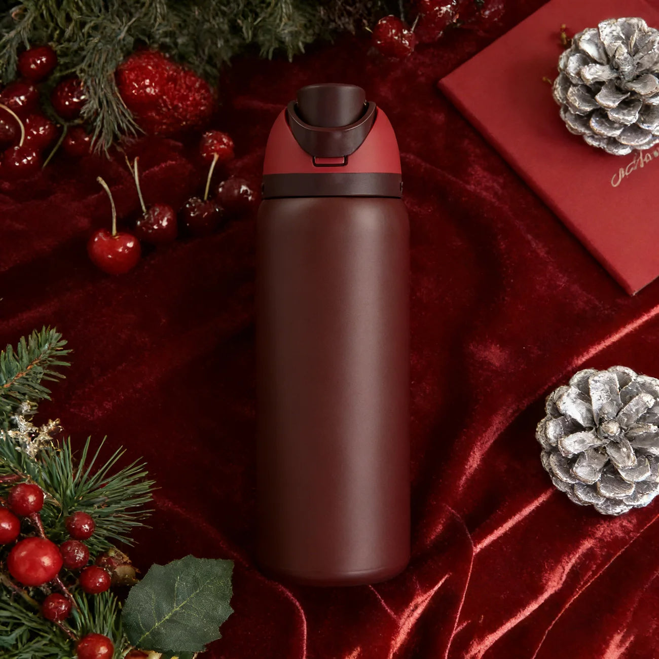 Owalaa black cherry 32oz/945ml stainless steel insulated water bottle with straw,for daily sports outdoor,perfect gift