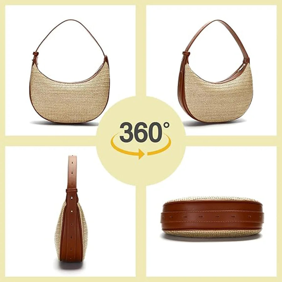 Straw Woven Top-Handle Bag For Women Summer Beach Tote