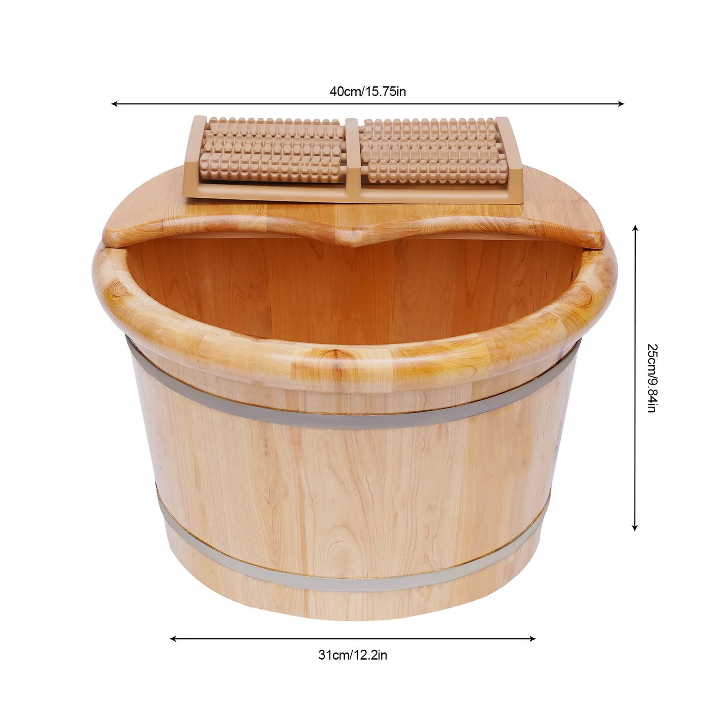 Cedar Wood Foot Bath Tub Leak-Proof Insulated Foot Soak Bucket with Lid & Massage Roller 10.36lb Wooden Foot Spa Basin