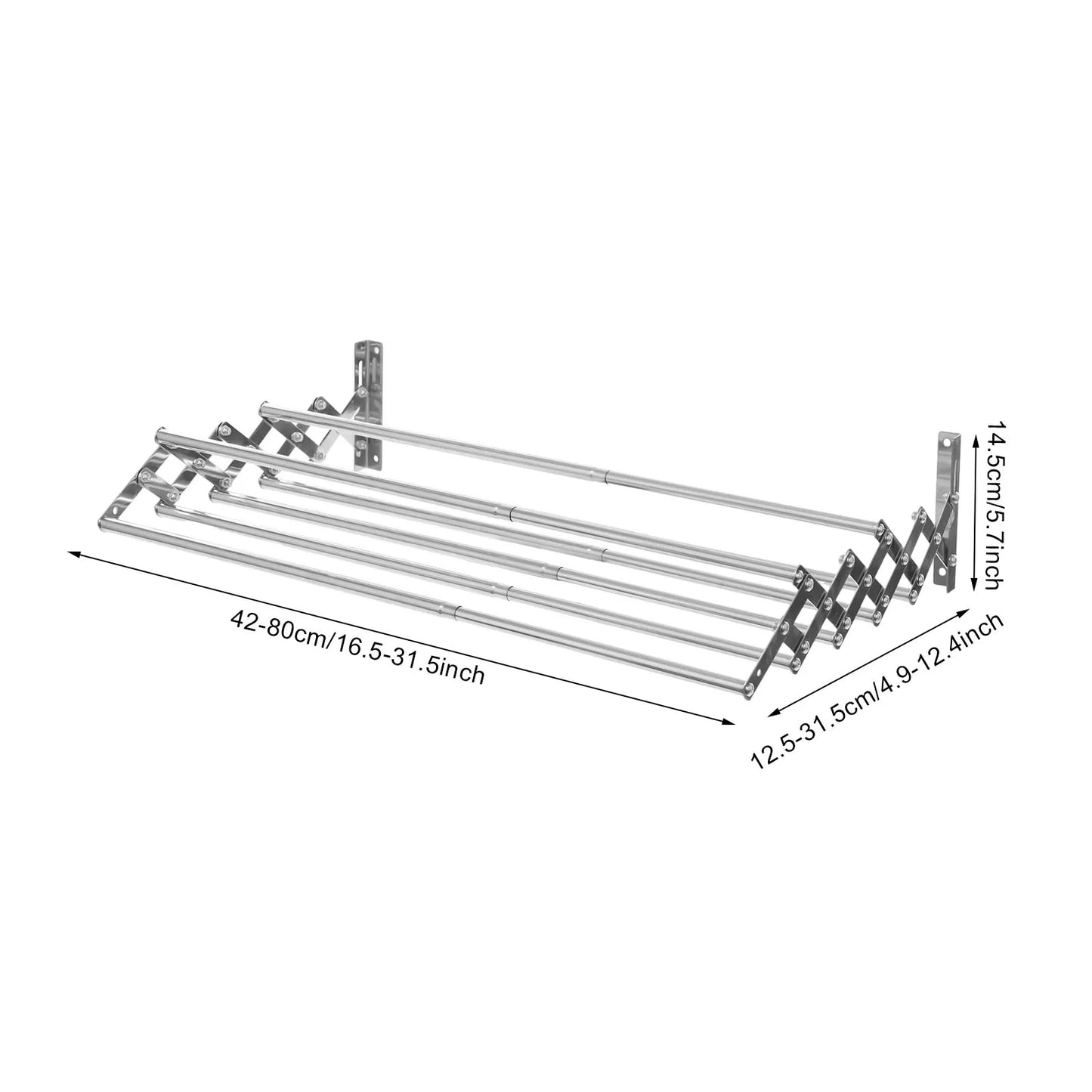 Stainless Steel Wall Mounted Clothes Drying Rack 40kg Load 7 Telescopic Rods Expandable Space Foldable Garment Organizer