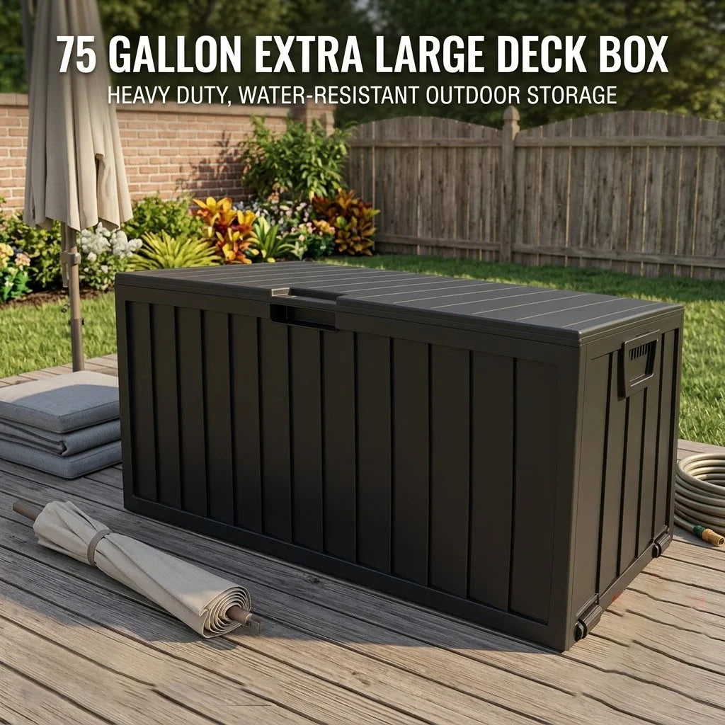 SARENZOON Lockable Outdoor Deck Box With Hinged Door Storage