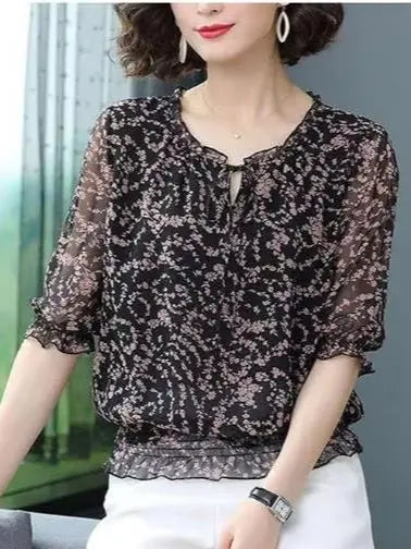 Bohemian Style Women's Summer Short-Sleeve Cropped Printed Top