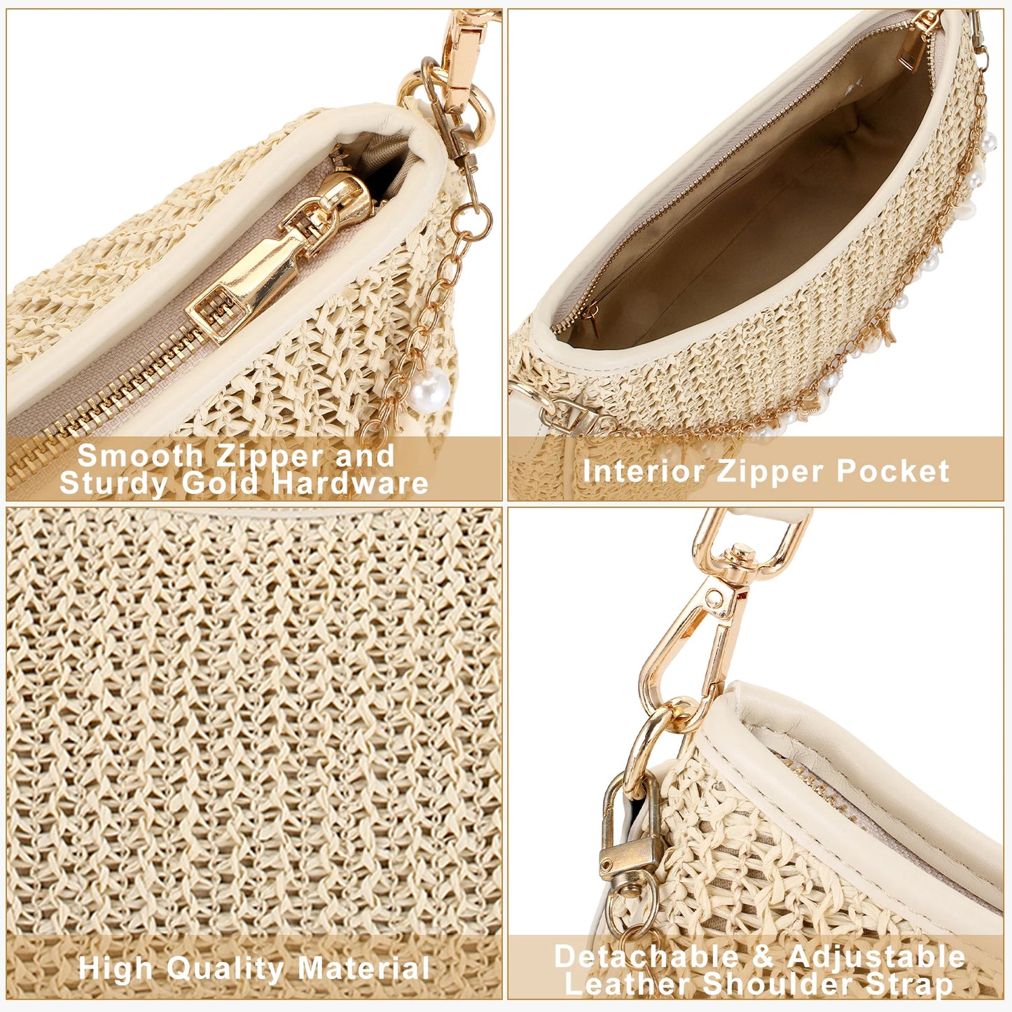 Bohemian Straw Shoulder Bag With Shells And Starfish
