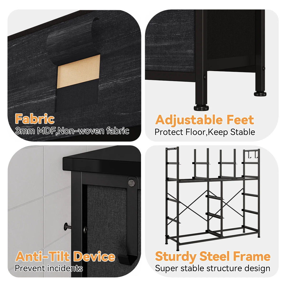 12-Drawer Dresser for Bedroom,Cloth Storage Tower,Fabric Storage Cabinet,Chest of Drawer with Side Pockets,Metal Frame,Wood Top