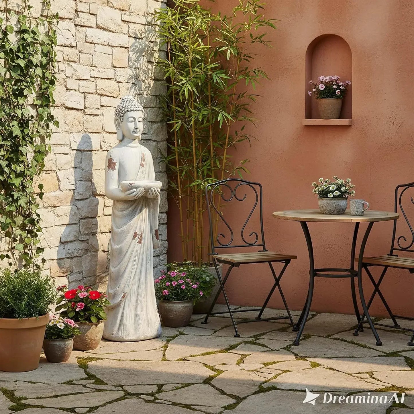 Meditative Buddha Statue Birdfeeder Zen Garden Sculpture Outdoor Decor