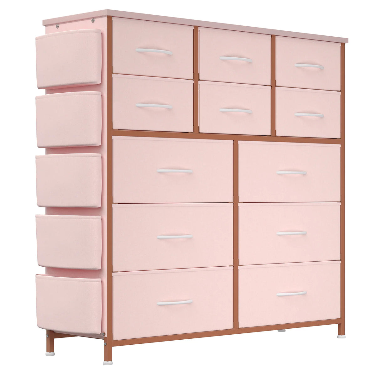 12-Drawer Dresser for Bedroom,Cloth Storage Tower,Fabric Storage Cabinet,Chest of Drawer with Side Pockets,Metal Frame,Wood Top