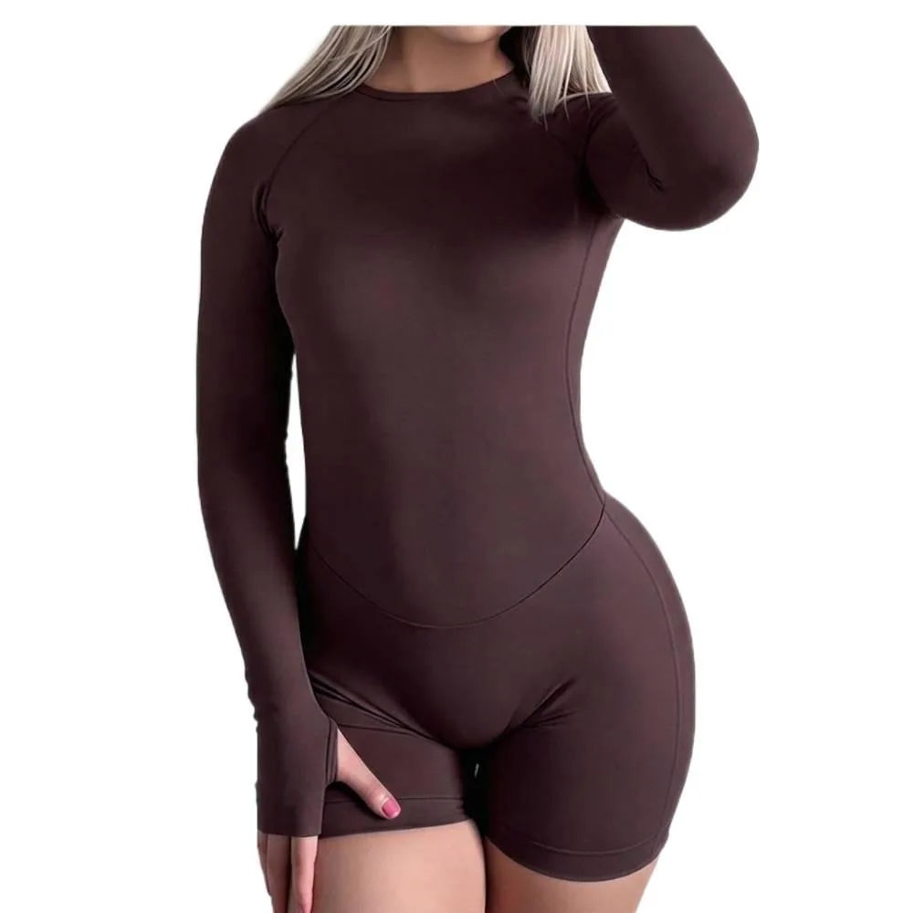 Women Open Back Seamless Knit Yoga Jumpsuit Nylon Quick Dry