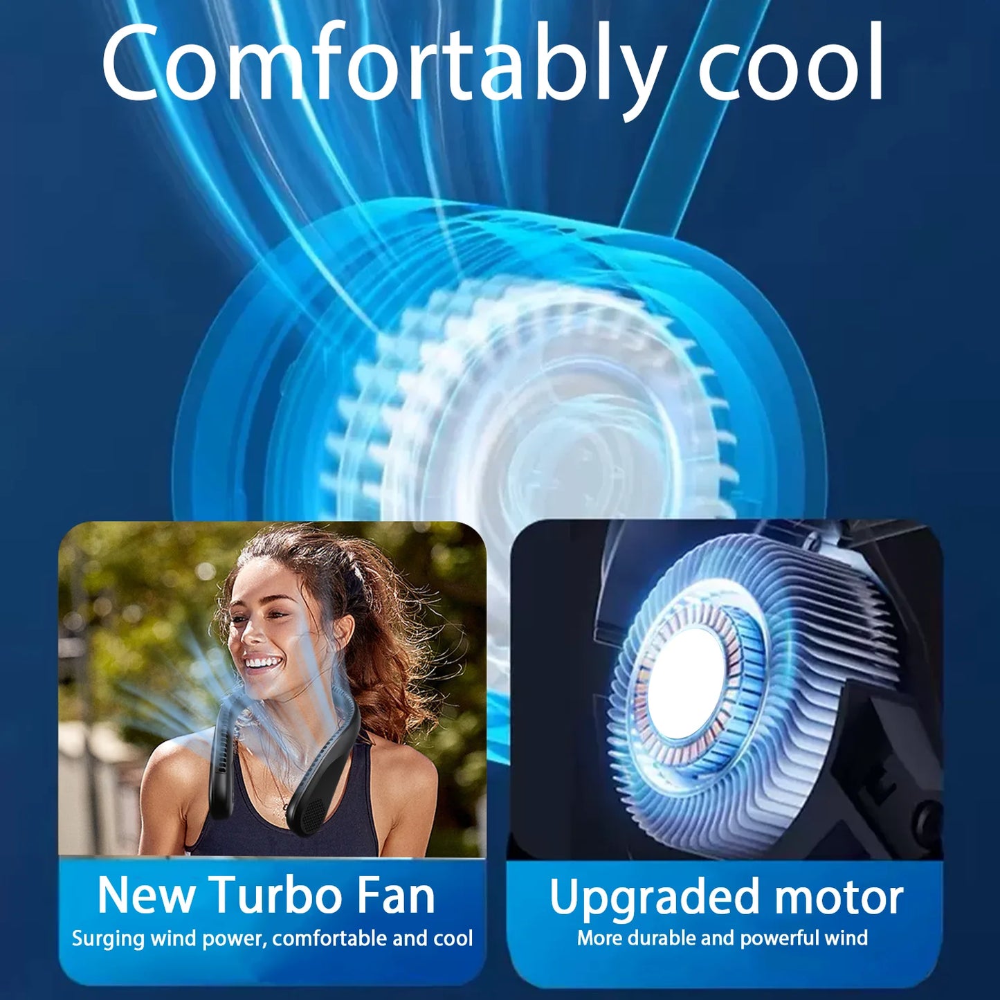 Portable Neck Fan, Rechargeable USB Powered Cooling Fan with 4 Speeds, Hands Free Bladeless, Battery Fan Lasts 4-16Hrs, Black