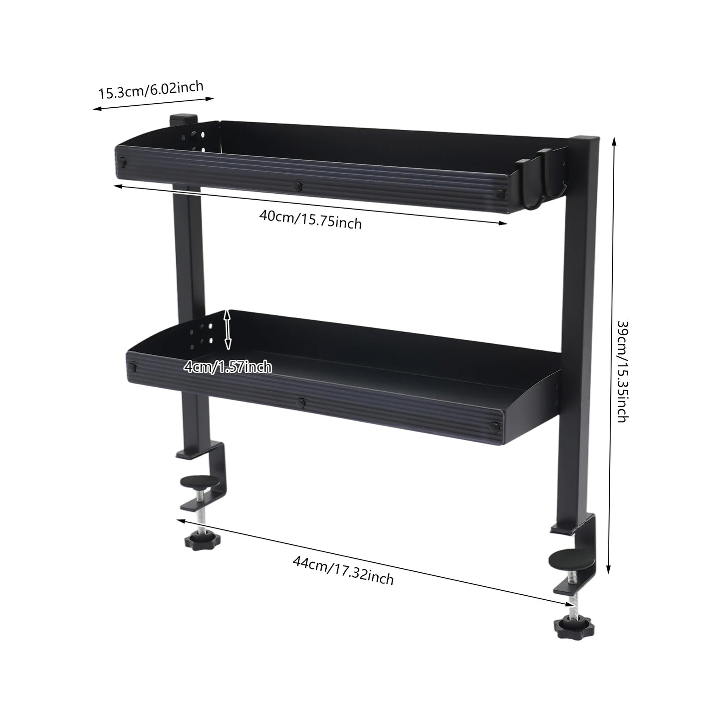 2-Tier Clip-on Desk Shelf Adjustable Storage Tray Space-saving Table Holder for Offices, Bedrooms, Living Rooms Black/White