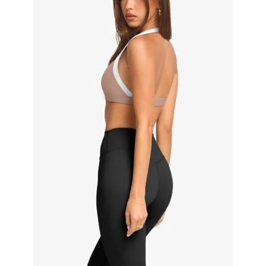 Halter Sports Bra Women Padded Sleeveless Open Back Yoga Top