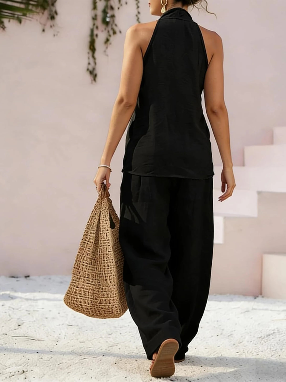 Women's Halter Top And Wide Leg Pants Matching Set
