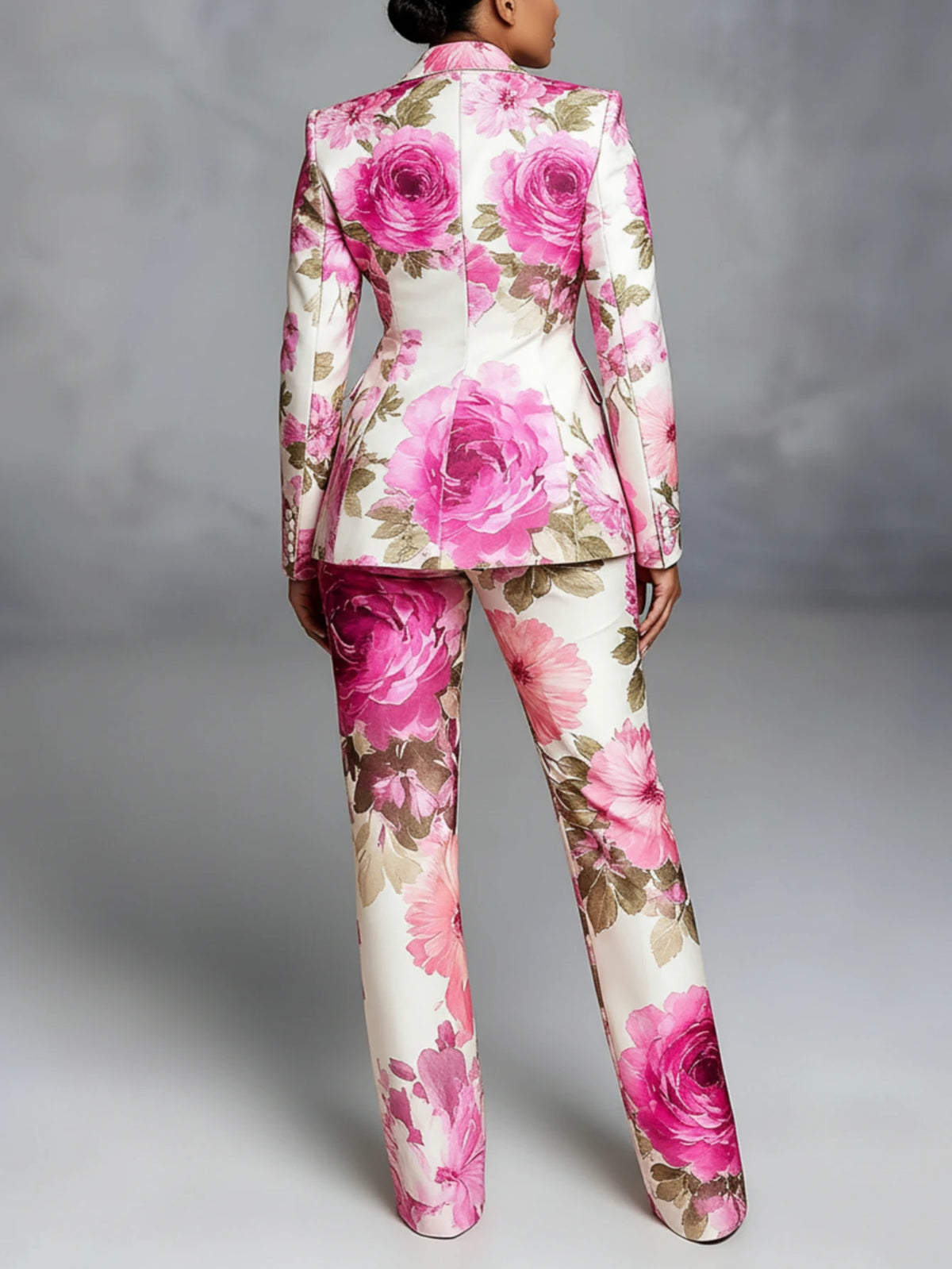 Women's Long Sleeve Printed Notched Lapel Blazer Pants Set