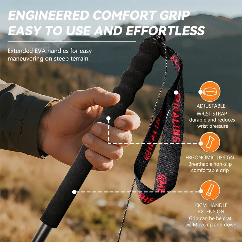 Okhealing Foldable Carbon Fiber Trekking Poles Ultra Light Hiking Sticks