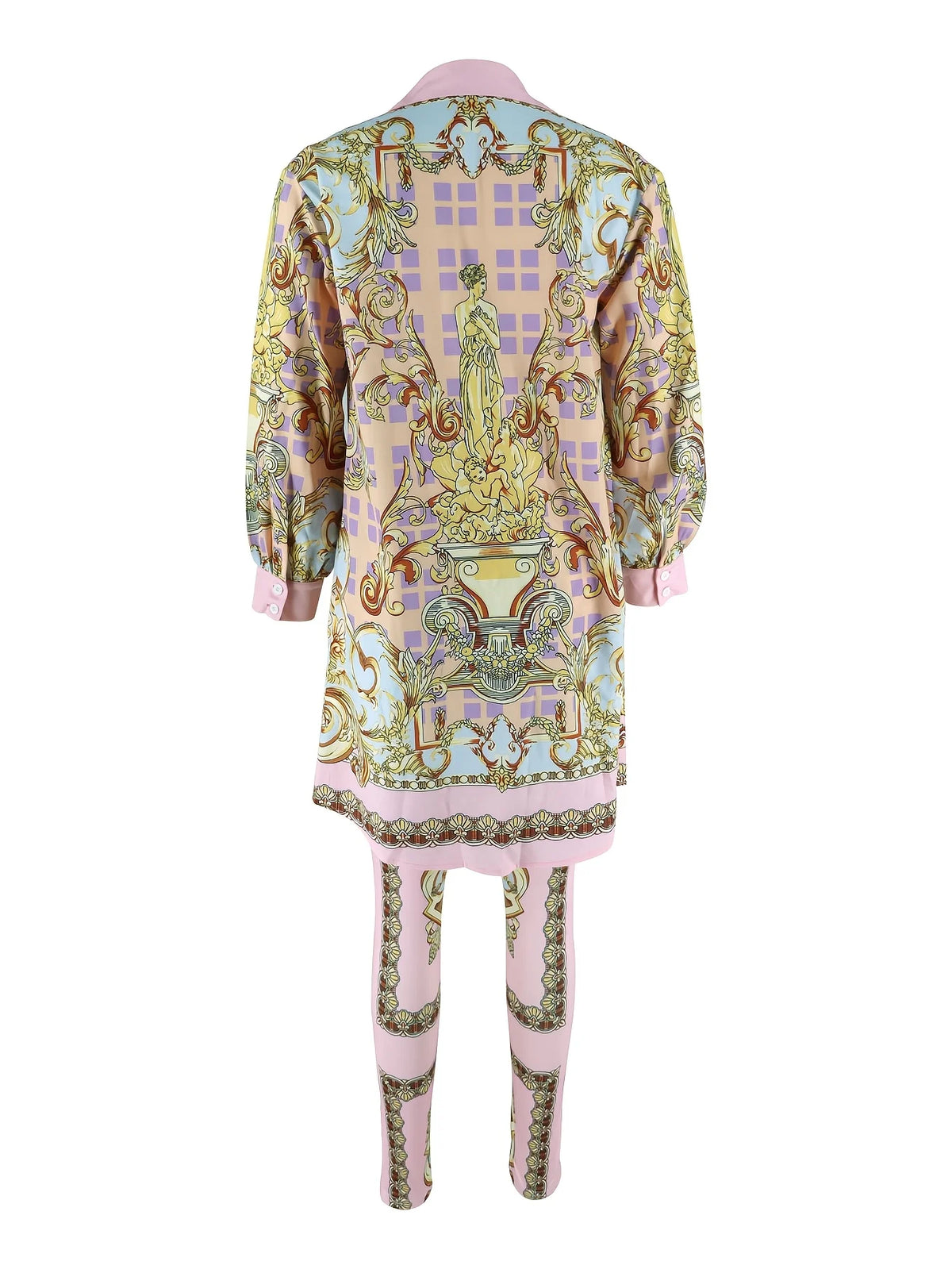 Women's Ornate Print Long Sleeve Shirt And Pants Matching Set