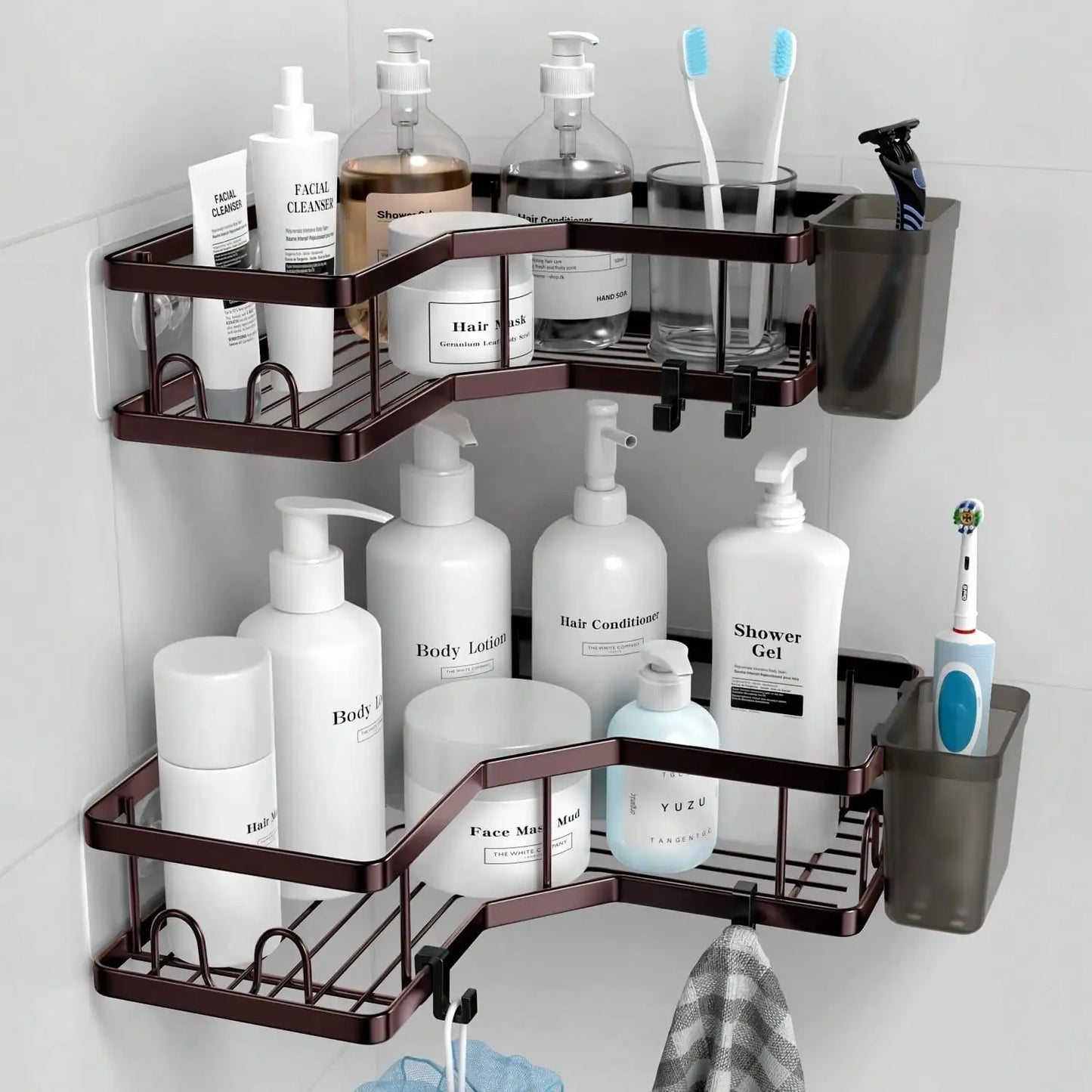 Corner Shower Caddy Adhesive, 2 Packs Shower Organizer With 2 PackSoap Holder And 12 Hooks, Rustproof Corner Shower Shelves, No Drilling Shower Shelf For Inside Shower Back To School
