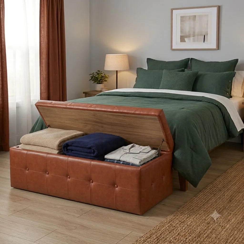 Large Tufted PU Leather Storage Ottoman Bench, Flip Top Hidden Storage Chest, Padded Shoe Bench Footrest for Entryway Bedroom Living Room, Water-Proof Wear-Resistant Storage Stool for Shoes Toys Blankets